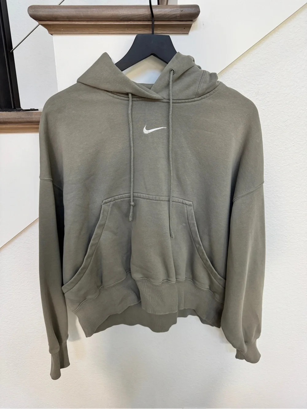 Nike phoenix fleece oversized Olive Green Cropped Hoodie Sweatshirt